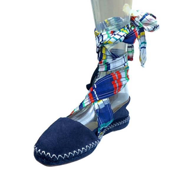 ZARA Woman Navy Suede Ribbon Lace Up Espadrilles Size 39 EU / 8 US - Picture 7 of 11